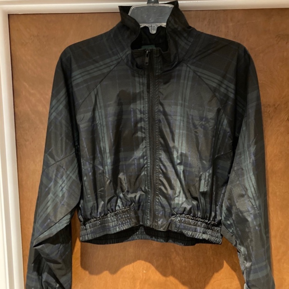 Green Plaid Cropped Windbreaker Jacket